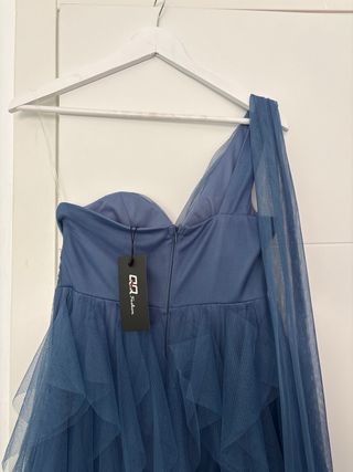 Vestido azul de fiesta/graduación/boda con volante