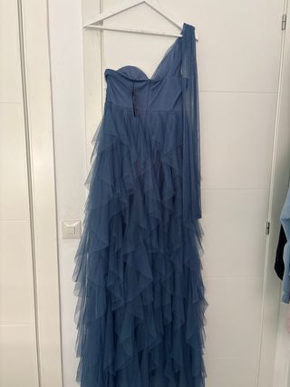 Vestido azul de fiesta/graduación/boda con volante