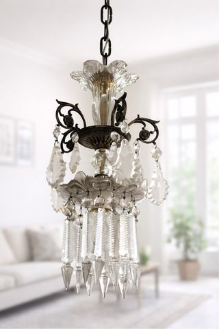 LÁMPARA ANTIGUA DE CRISTAL – 40 CM – FUNCIONANDO