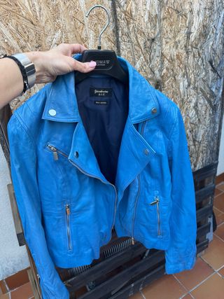 Chaqueta Biker Piel Azul Talla L Stradivarius