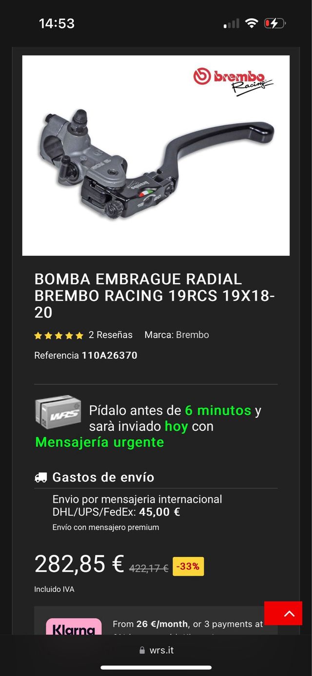 Bomba Brembo Embrague/Freno Nueva cbr t max