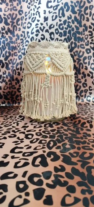Portavelas Macramé Algodón y Cristal