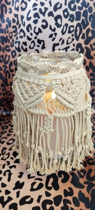Portavelas Macramé Algodón y Cristal