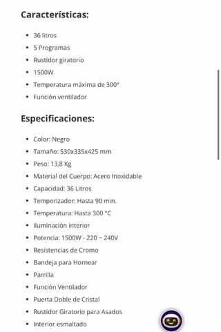 Horno de Sobremesa San Ignacio 1500W