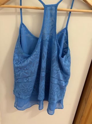 Top azul Bershka bsk&you encaje y gasa – talla S