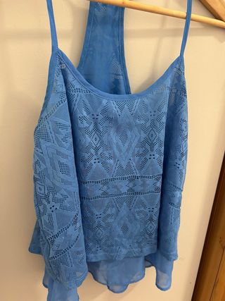 Top azul Bershka bsk&you encaje y gasa – talla S