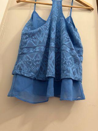 Top azul Bershka bsk&you encaje y gasa – talla S