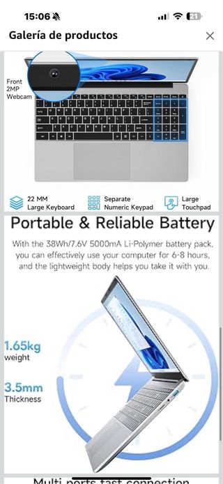 Ordenador portátil de 15,6 Pulgadas