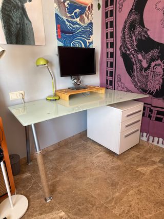 Mesa Escritorio Cristal y Metal con cajones