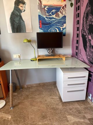 Mesa Escritorio Cristal y Metal con cajones