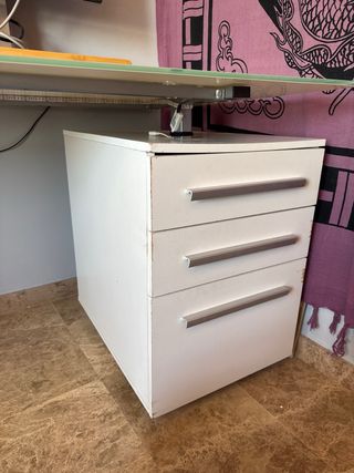 Mesa Escritorio Cristal y Metal con cajones