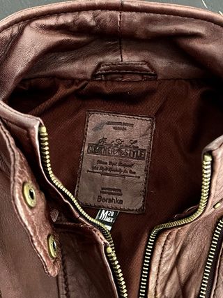 Cazadora cuero auténtico marrón Bershka Talla M