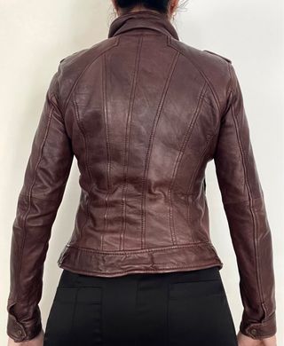 Cazadora cuero auténtico marrón Bershka Talla M