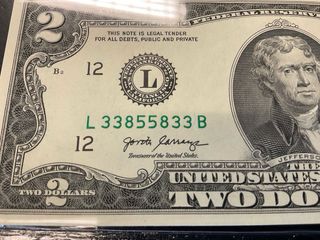 Billete 2 Dólares Radar Capicúa