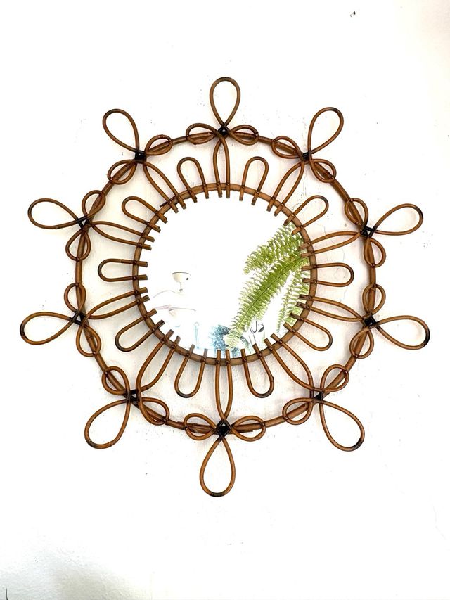 ESPEJO SOL DE MIMBRE ANTIGUO.