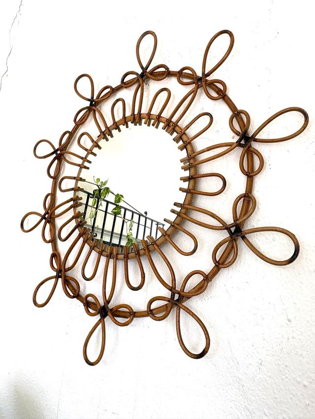 ESPEJO SOL DE MIMBRE ANTIGUO.