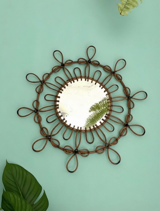 ESPEJO SOL DE MIMBRE ANTIGUO.