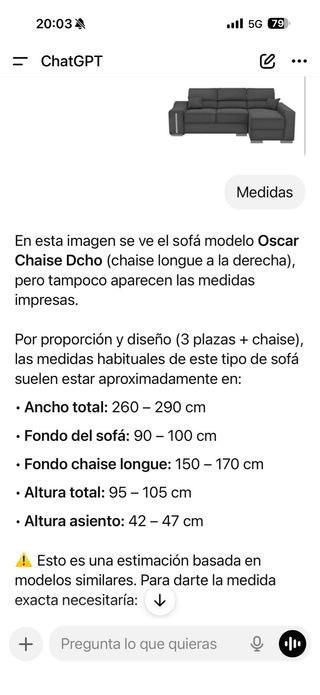 Sofá Chaiselongue Gris Tela