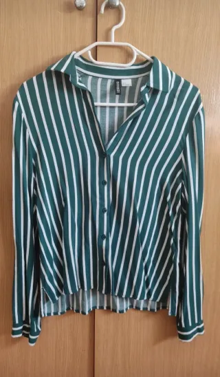 Blusa H&M Rayas Verde Talla 34