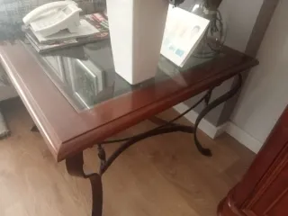 Tavolo da Salotto in Legno, Vetro e Forgia