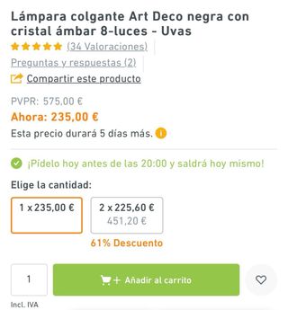 Lámpara colgante cristal ámbar