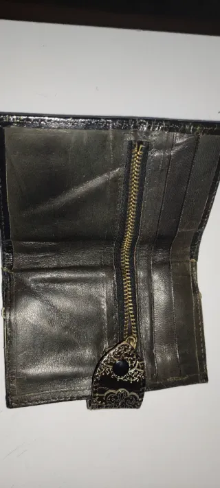Cartera de Piel Italiana Negra y Dorada