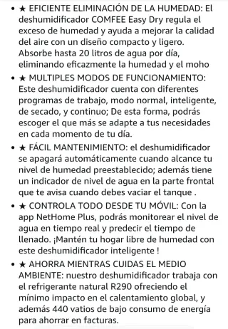 Deshumidificador Comfee 20L