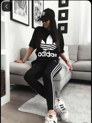 Conjunto Adidas Mallas y Camiseta Negro