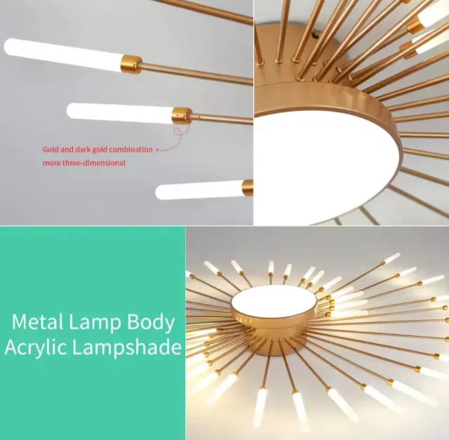 Lámpara Techo Nórdica Dorada Con Mando Nueva