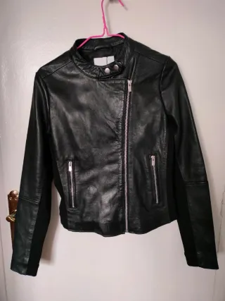 Chaqueta de cuero piel real negra