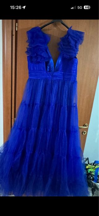 Abito lungo blu elettrico in tulle