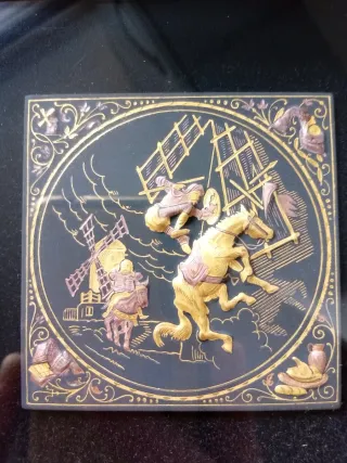 Antiguo Cuadro Damasquinado Midas Oro 24K, Midas