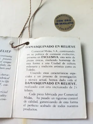 Antiguo Cuadro Damasquinado Midas Oro 24K, Midas