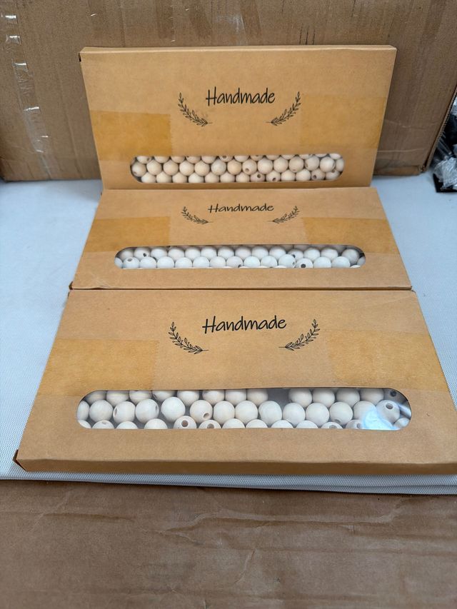 Pack de 3 Cuentas de madera beige y blancas