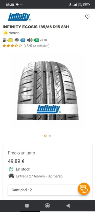 Neumático Infinity Ecosis 185/65 R15 88H