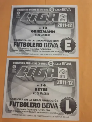 Cromos fútbol Griezmann y Reyes 2011 2012