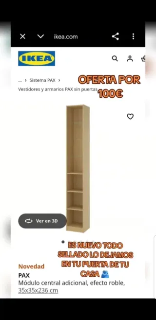 Módulo PAX roble 35x35x236 cm