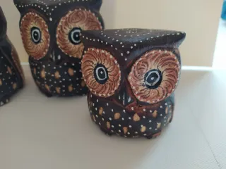 Set di 3 gufi in legno di cocco