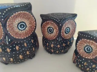 Set di 3 gufi in legno di cocco