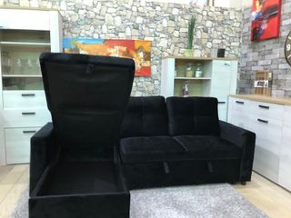 Sofá Cama Chaise Longue Negro con Arcón