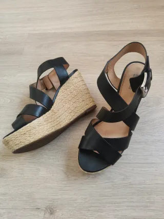 Sandalias Michael Kors Cuña Esparto Piel Negra 38