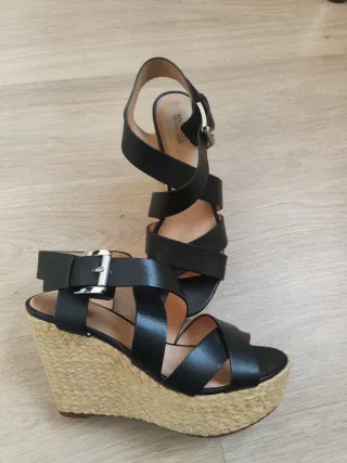 Sandalias Michael Kors Cuña Esparto Piel Negra 38