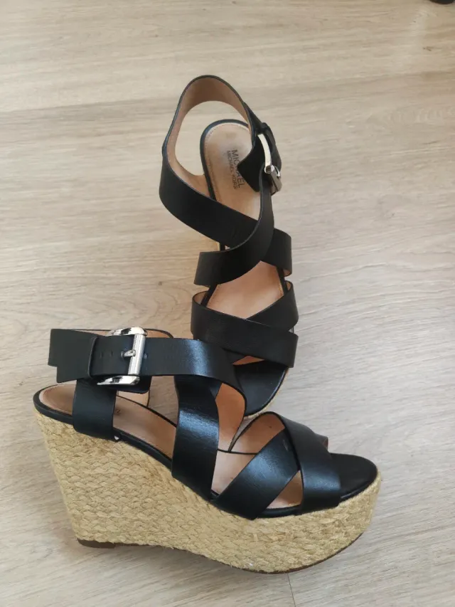 Sandalias Michael Kors Cuña Esparto Piel Negra 38