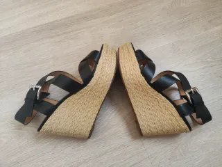 Sandalias Michael Kors Cuña Esparto Piel Negra 38