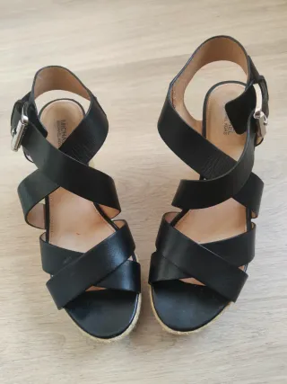 Sandalias Michael Kors Cuña Esparto Piel Negra 38