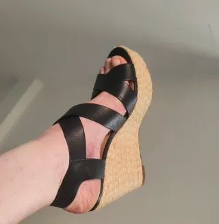 Sandalias Michael Kors Cuña Esparto Piel Negra 38