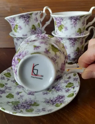 Set da tè 6+6 tazze e piatti, fantasia viole