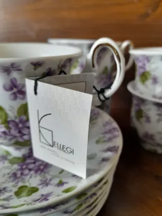 Set da tè 6+6 tazze e piatti, fantasia viole