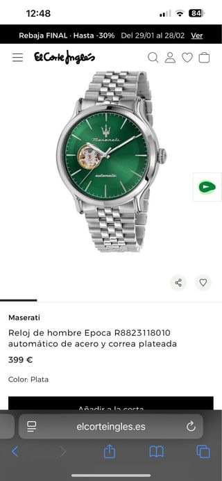 Reloj Maserati Automático Hombre Verde Dorado