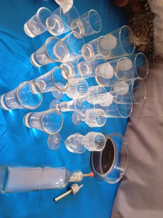 Set vasos, chupitos y cenicero cristal